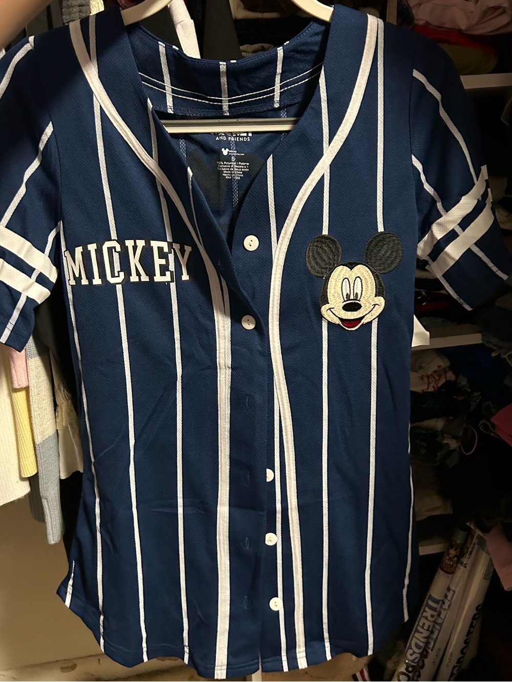 Disney Navy and White Striped Mickey Baseball Jersey